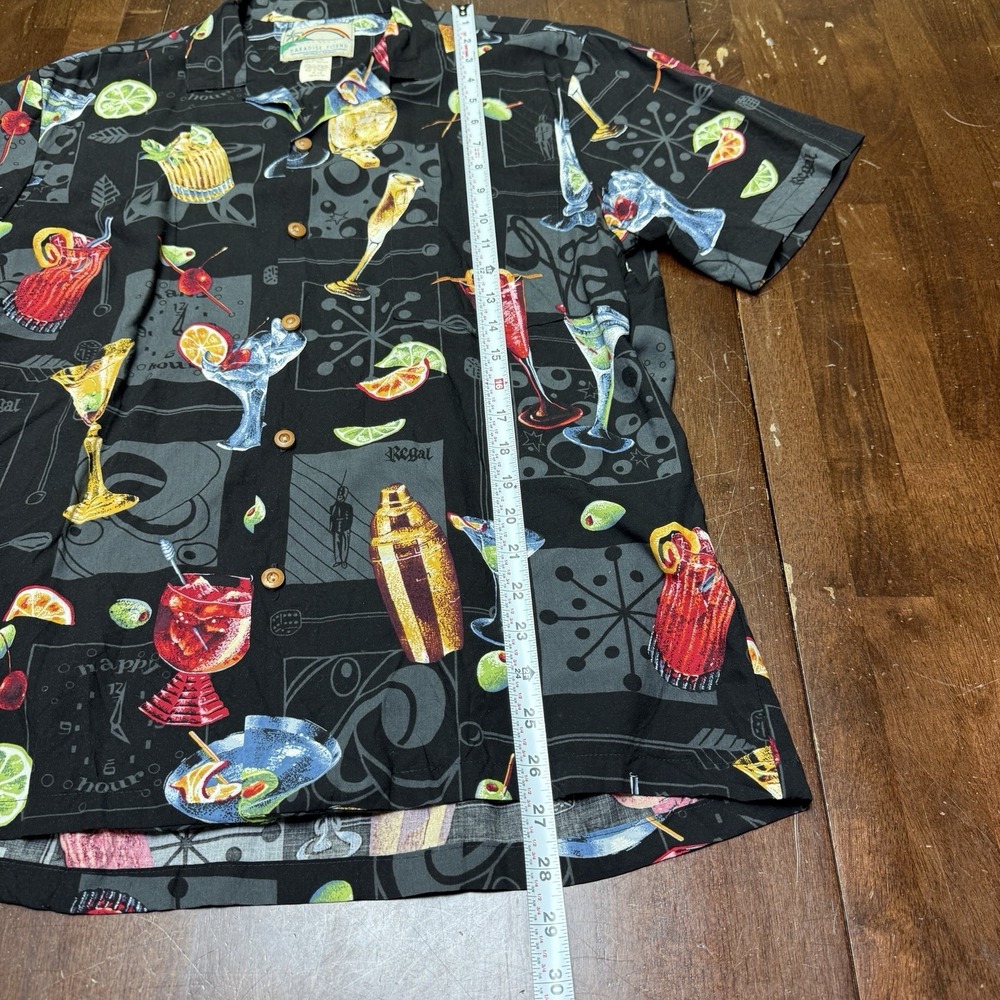 VTG Paradise Found Hawaiian Shirt Adult M Black Button Up Mens Camp Cocktails - Picture 6 of 6